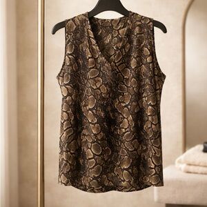 Worthington Brown & Black Snake-Print V-Neck Sleeveless Camisole